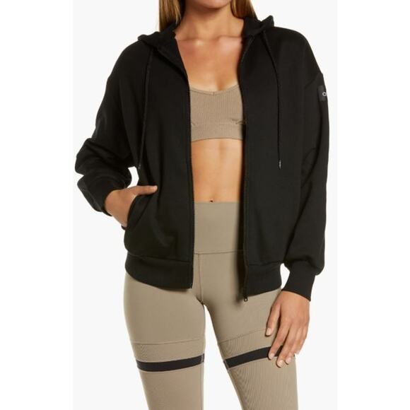 ALO Yoga Tops - Alo Yoga Hype Full Zip Hoodie Black - S